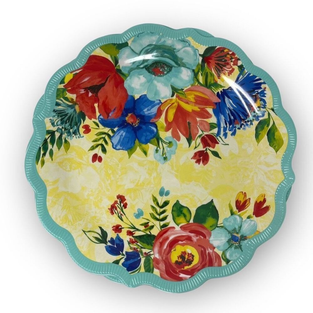 The Pioneer Woman Delaney Dinner Plate Teal Melamine 10.7" Diameter Set of 4 New - Picture 3 of 5